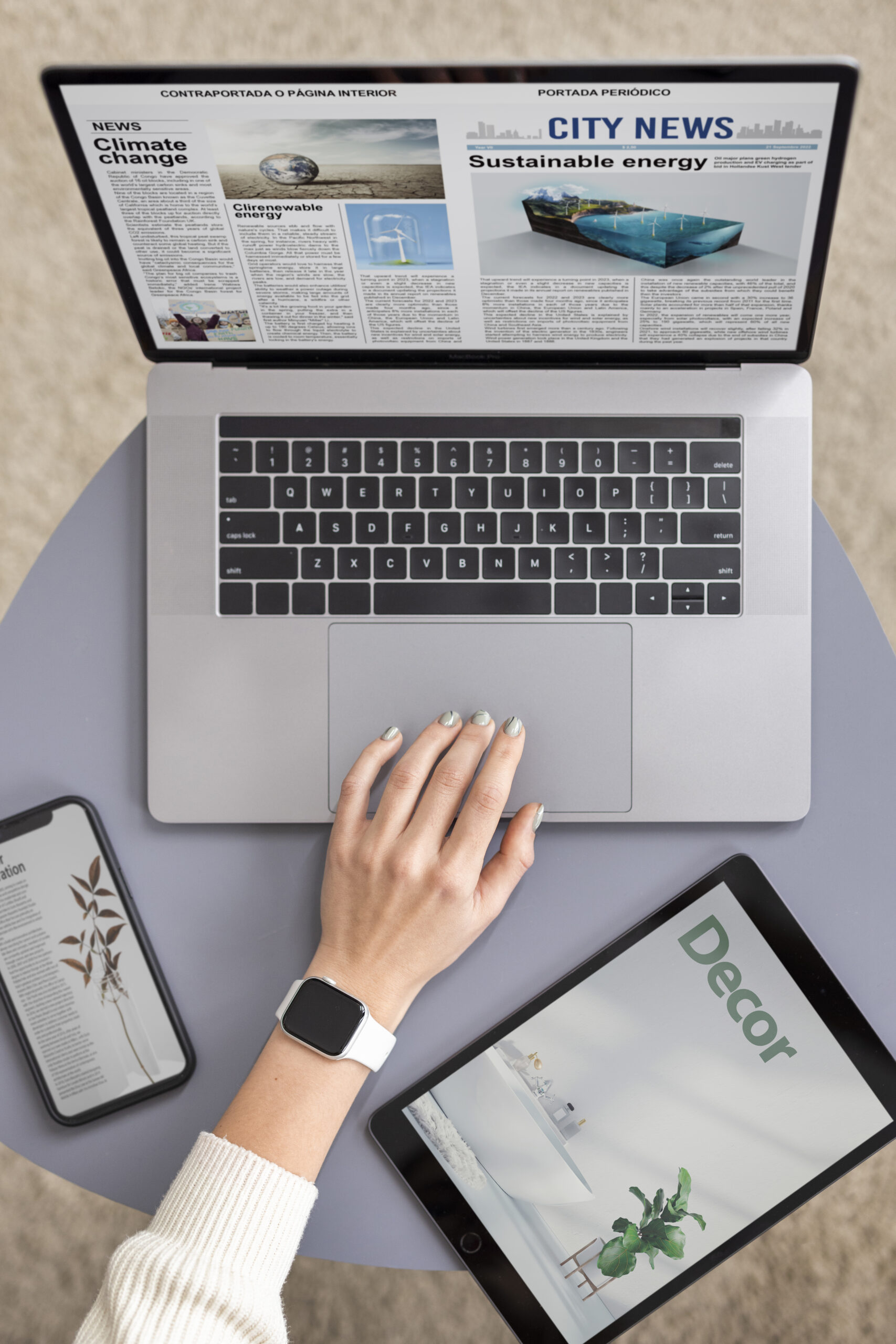 vista superior adulto com dispositivos